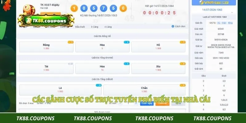 Các sảnh cược số trực tuyến phổ biến tại nhà cái