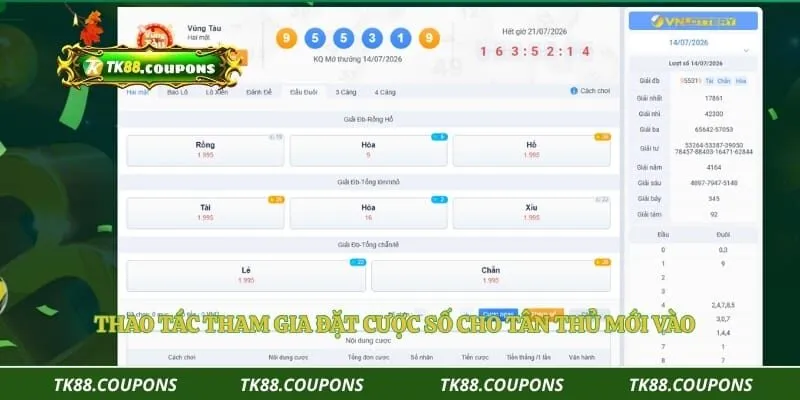 Thao tác tham gia đặt cược số cho tân thủ mới vào